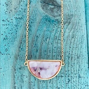 Gold Pendant Necklace Choker w Pink & White Quartz